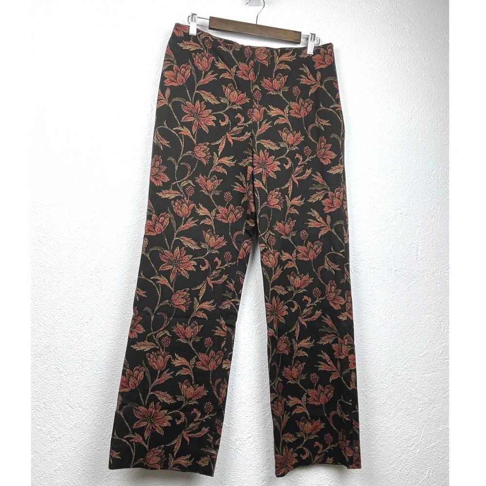 Harold's Black Red Floral Tapestry Straight Leg Pants - 10 - Vintage Boho Retro